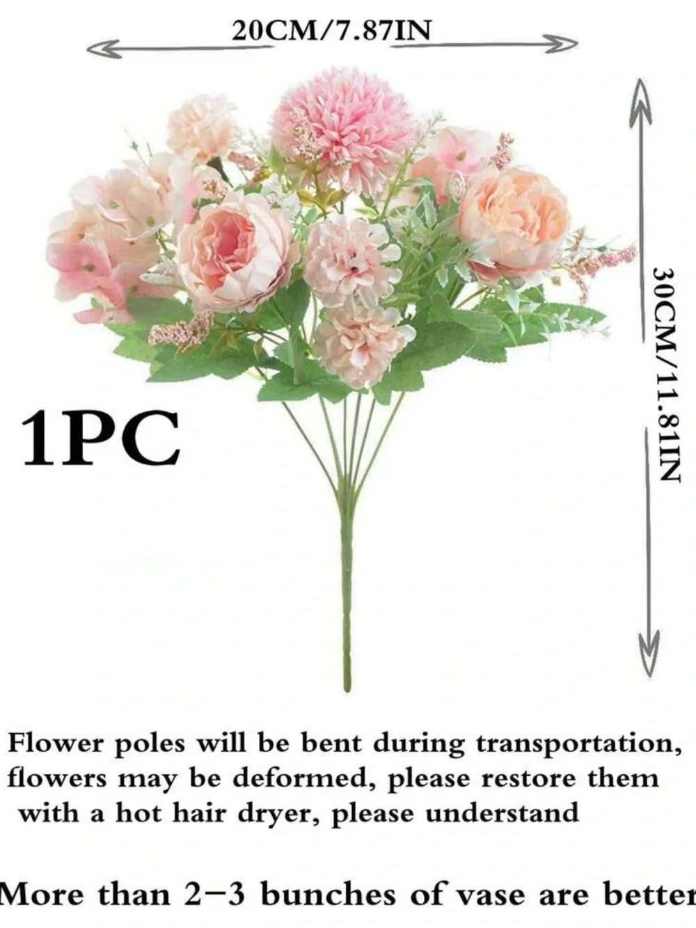 Pink Artificial Floral Bouquet - Mixed Peony & Rose Stems 3 Bundles